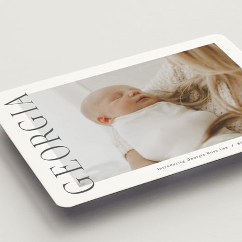 This is a ink birth announcement magnets with standard by Carolyn MacLaren called the chic side printing on magnet paper in magnet