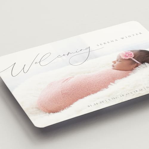 This is a gravel birth announcement magnets with standard by Olivia Raufman called delightful welcome printing on magnet paper in magnet