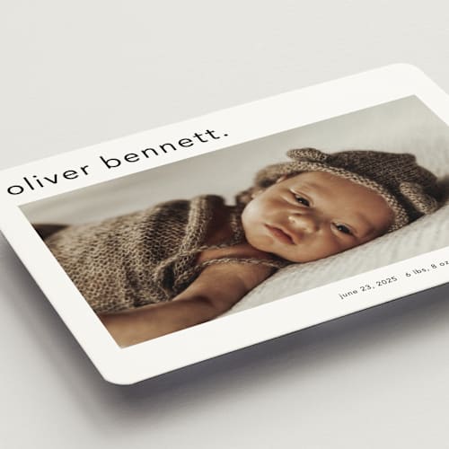 This is a cotton birth announcement magnets with standard by Stacey Meacham called simple name printing on magnet paper in magnet