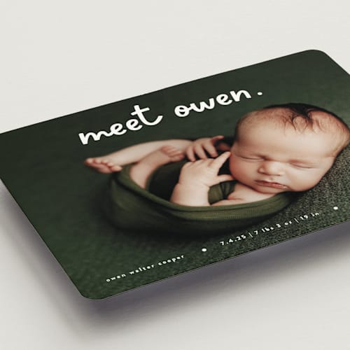 This is a snow birth announcement magnets with standard by Lauren Chism called meet cute printing on magnet paper in magnet
