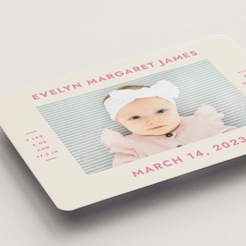 This is a peony birth announcement magnets with standard by Megan Davis called present perfect printing on magnet paper in magnet