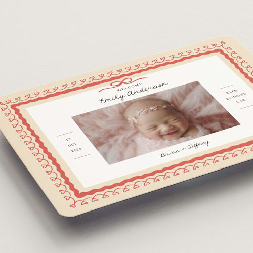 This is a latte birth announcement magnets with standard by Kartika Paramita called vintage love bow printing on magnet paper in magnet