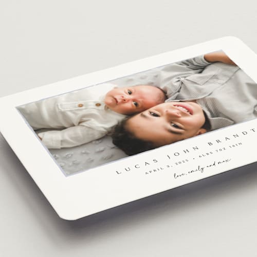 This is a shadow birth announcement magnets with standard by Kasia Labocki called border printing on magnet paper in magnet