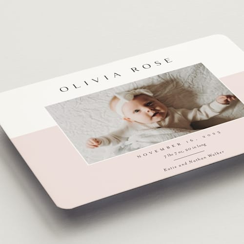 This is a peony birth announcement magnets with standard by Kasia Labocki called cherished printing on magnet paper in magnet