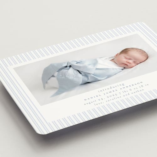 This is a sky birth announcement magnets with standard by Jennifer Holbrook called pinstripe frame printing on magnet paper in magnet