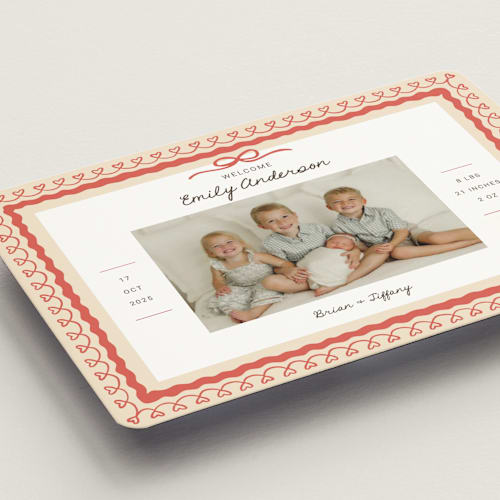 This is a latte birth announcement magnets with standard by Kartika Paramita called vintage love bow printing on magnet paper in magnet