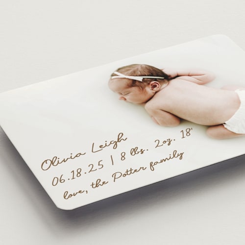 This is a bark birth announcement magnets with standard by AK Graphics called signed with love printing on magnet paper in magnet