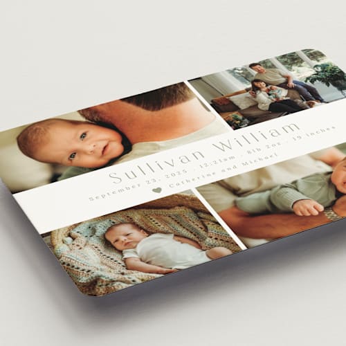 This is a sage birth announcement magnets with standard by Hudson meet Rose called welcome home printing on magnet paper in magnet