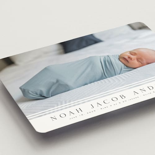 This is a cloud birth announcement magnets with standard by Nicole Walsh called minimalist stripes printing on magnet paper in magnet