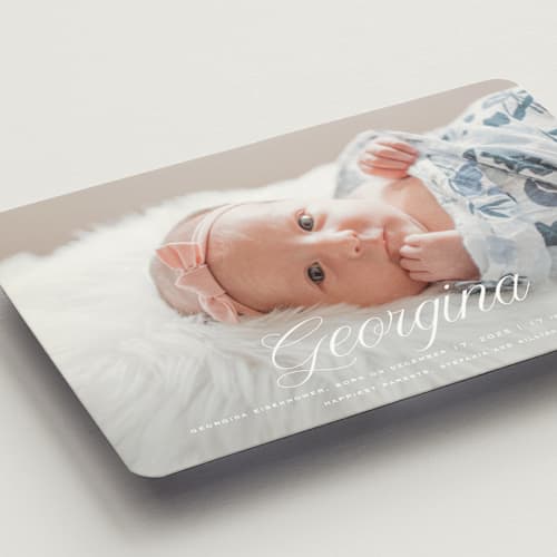 This is a marshmallow birth announcement magnets with standard by chocomocacino called cupcake printing on magnet paper in magnet
