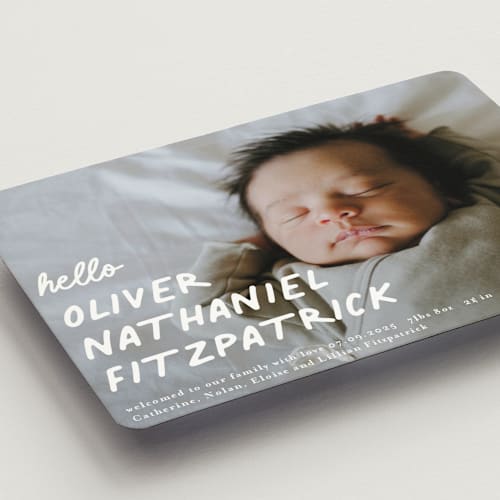 This is a snow birth announcement magnets with standard by Angela Marzuki called casual hello printing on magnet paper in magnet
