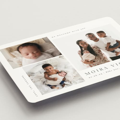 This is a stone birth announcement magnets with standard by Carolyn MacLaren called welcome with joy printing on magnet paper in magnet