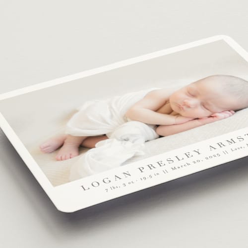 This is a fawn birth announcement magnets with standard by Megan Davis called menil printing on magnet paper in magnet