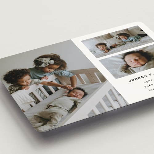This is a milk birth announcement magnets with standard by Playground Prints called minimal three printing on magnet paper in magnet