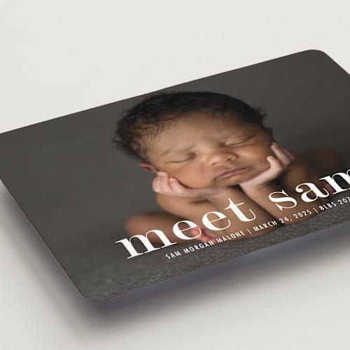 This is a cloud birth announcement magnets with standard by Up Up Creative called meeting printing on magnet paper in magnet