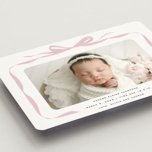 This is a poppy birth announcement magnets with standard by Olivia Kanaley Inman called bow printing on magnet paper in magnet