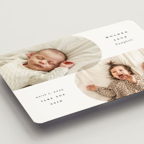 This is a stone birth announcement magnets with standard by Brianne Larsen called overlap printing on magnet paper in magnet