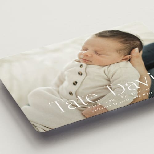 This is a cloud birth announcement magnets with standard by Alethea and Ruth called stacked name printing on magnet paper in magnet