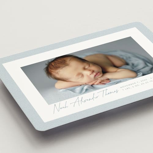 This is a sky birth announcement magnets with standard by Lea Delaveris called corduroy printing on magnet paper in magnet