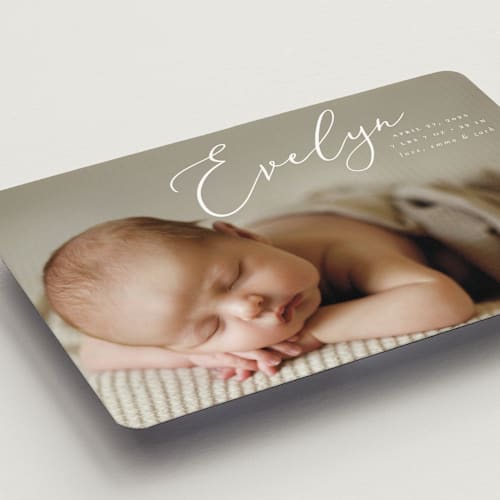 This is a sage birth announcement magnets with standard by Ashley Rosenbaum called signature printing on magnet paper in magnet