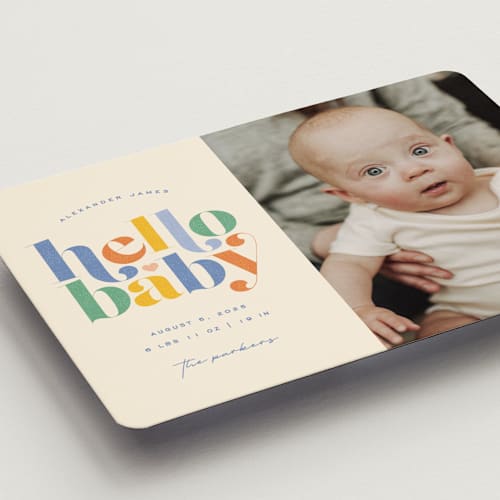 This is a bluebird birth announcement magnets with standard by Jessica Corliss called hello sweet baby printing on magnet paper in magnet