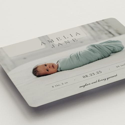 This is a fog birth announcement magnets with standard by Sara Hicks Malone called vintage printing on magnet paper in magnet