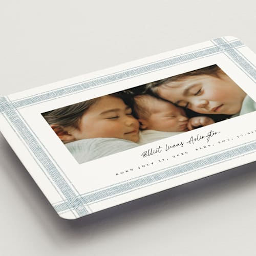 This is a cloud birth announcement magnets with standard by Kelly Schmidt called beach linen printing on magnet paper in magnet