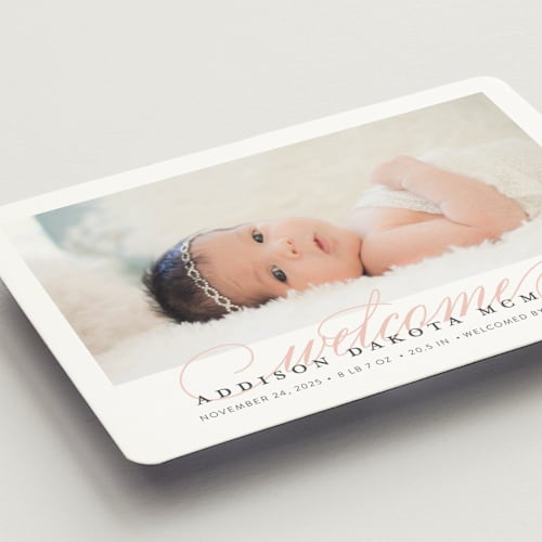 This is a flamingo birth announcement magnets with standard by Jessica Williams called graceful entrance printing on magnet paper in magnet