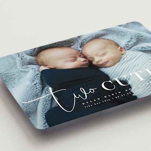 This is a silk birth announcement magnets with standard by Creo Study called two cute printing on magnet paper in magnet