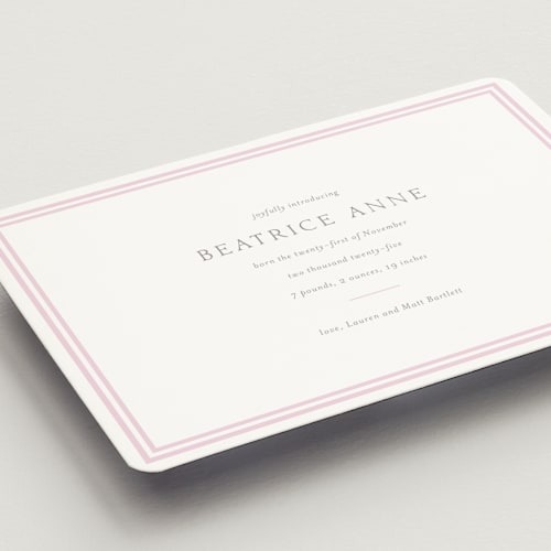 This is a ballet slipper birth announcement magnets with standard by Megan Davis called frolic printing on magnet paper in magnet