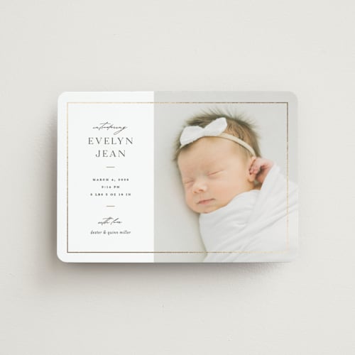 This is a pearl birth announcement magnets with foil pressed by Pixel and Hank called sweetheart printing on magnet paper in magnet