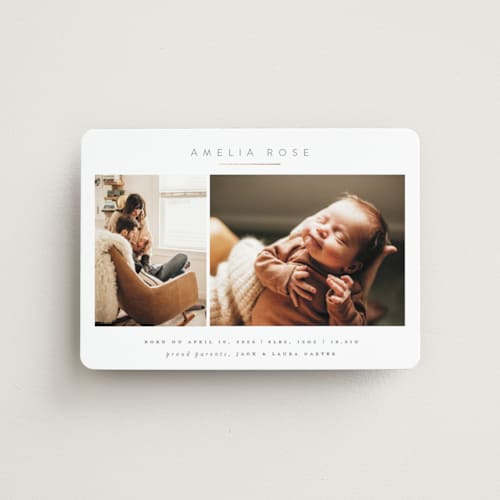 This is a clay birth announcement magnets with foil pressed by Carolyn Nicks called simply sweet printing on magnet paper in magnet