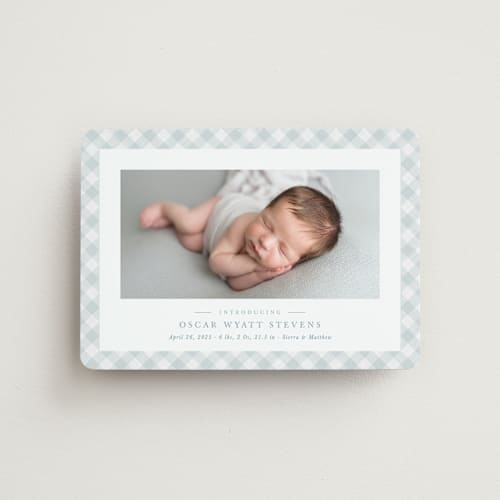 This is a sky birth announcement magnets with standard by Lea Delaveris called checked printing on magnet paper in magnet