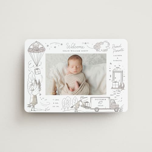 This is a slate birth announcement magnets with standard by Morgan Ramberg called special delivery printing on magnet paper in magnet