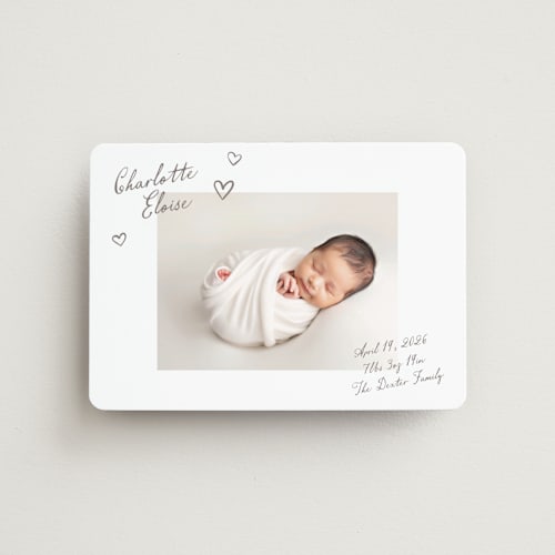 This is a sand birth announcement magnets with standard by Pixel and Hank called written printing on magnet paper in magnet