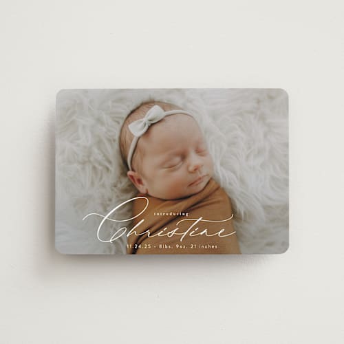 This is a cloud birth announcement magnets with standard by Alethea and Ruth called sweeping name printing on magnet paper in magnet