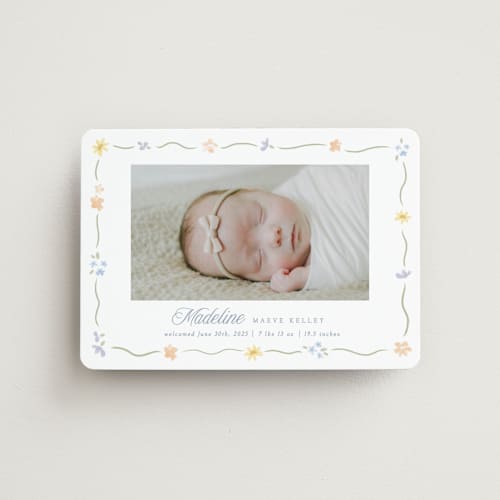 This is a bouquet birth announcement magnets with standard by Robert and Stella called petite garden printing on magnet paper in magnet
