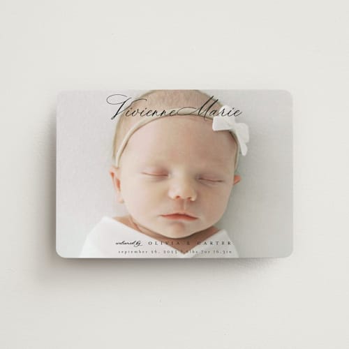 This is a noir birth announcement magnets with standard by Ashlee Townsend called enchanted love printing on magnet paper in magnet