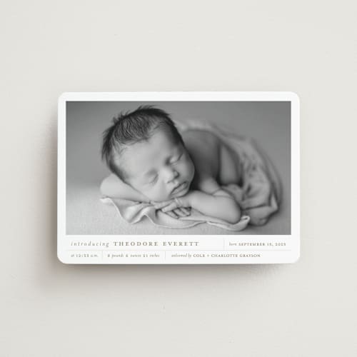 This is a sand birth announcement magnets with standard by Alexandra Cohn called modern grid printing on magnet paper in magnet