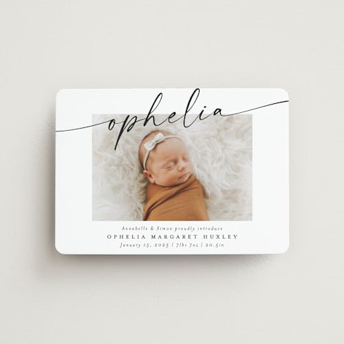 This is a coal birth announcement magnets with standard by Meggy Masters called signature name printing on magnet paper in magnet