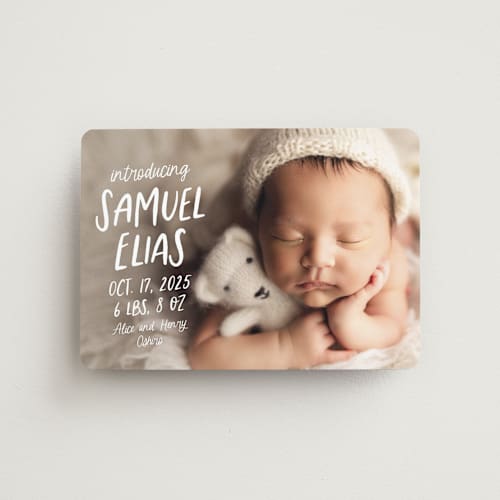 This is a cloud birth announcement magnets with standard by Lea Delaveris called all write printing on magnet paper in magnet