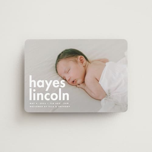 This is a cloud birth announcement magnets with standard by Ellen Schlegelmilch called hayes printing on magnet paper in magnet