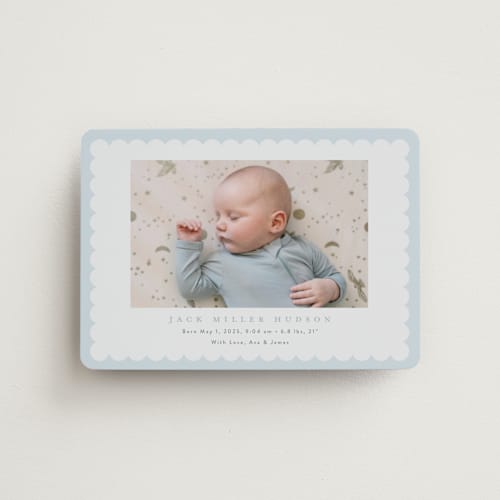 This is a sky birth announcement magnets with standard by Nicoletta Savod called charmed printing on magnet paper in magnet