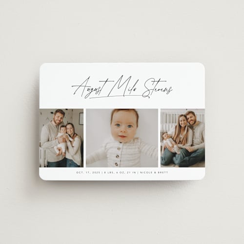 This is a cloud birth announcement magnets with standard by Lea Delaveris called me times three printing on magnet paper in magnet