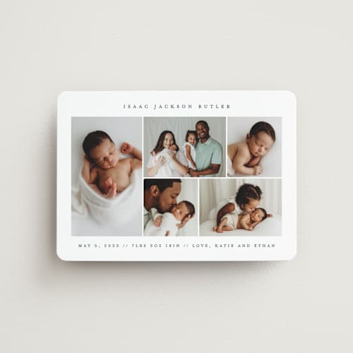 This is a navy birth announcement magnets with standard by Jennifer Postorino called minimalist printing on magnet paper in magnet