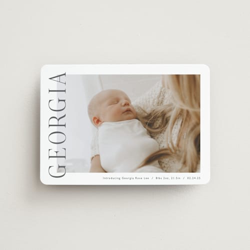 This is a ink birth announcement magnets with standard by Carolyn MacLaren called the chic side printing on magnet paper in magnet