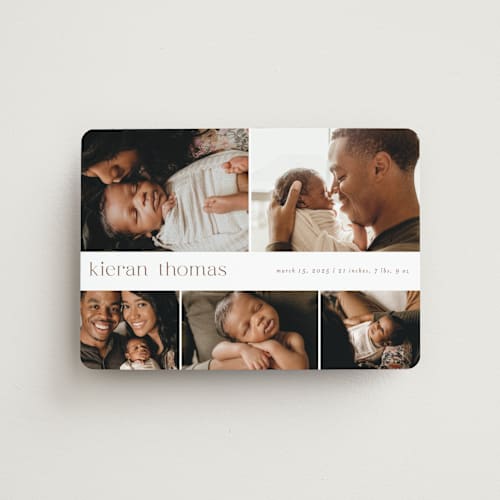 This is a cocoa birth announcement magnets with standard by chocomocacino called concha printing on magnet paper in magnet
