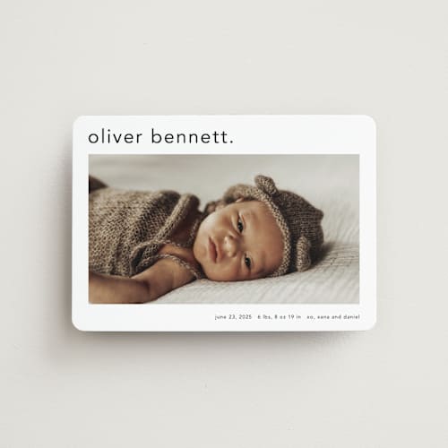 This is a cotton birth announcement magnets with standard by Stacey Meacham called simple name printing on magnet paper in magnet