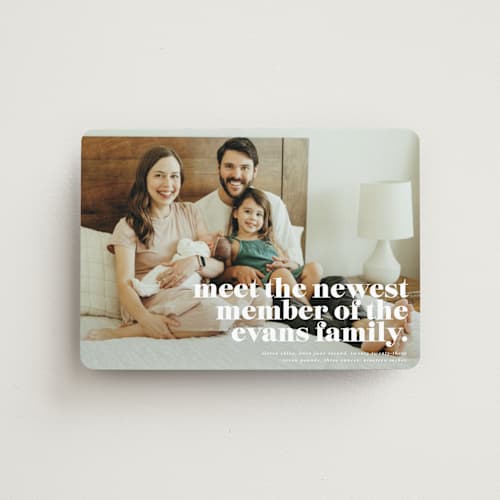 This is a cloud birth announcement magnets with standard by Lori Wemple called newest printing on magnet paper in magnet