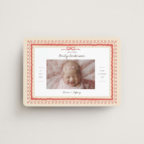 This is a latte birth announcement magnets with standard by Kartika Paramita called vintage love bow printing on magnet paper in magnet